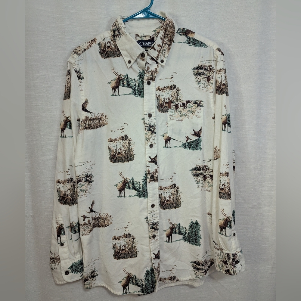 Chaps Men's Hunting Bird Dog Flannel Button Down Casual Shirt M